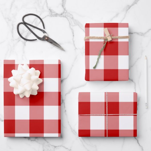 Red White Gingham Check Pset Inpakpapier Vel (Voorkant)