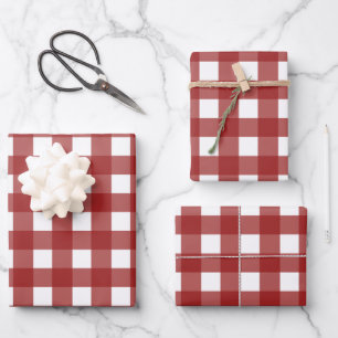 Red White Gingham Check Pset Inpakpapier Vel