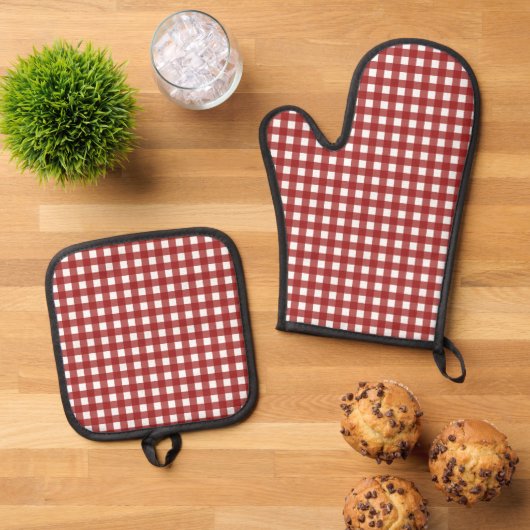 Red White Gingham Check Pset Ovenwant & Pannenlap Set (Top down)