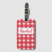 Red White Gingham, gepersonaliseerd Bagagelabel (Voorkant (verticaal))