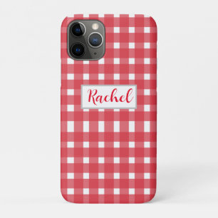 Red White Gingham, gepersonaliseerd iPhone 11 Pro Hoesje