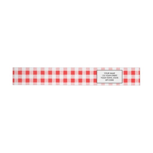 Red White Gingham Pattern Adreslabel Wikkel (Individueel)