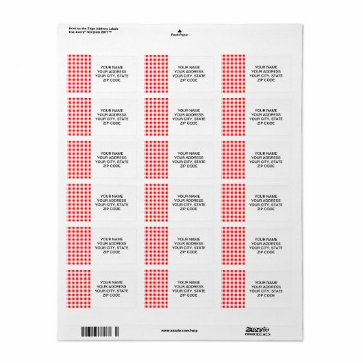 Red White Gingham Pattern Etiket (Full Sheet)