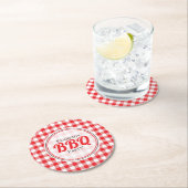 Red White Gingham Pattern Family BBQ Ronde Kartonnen Onderzetter (Insitu)