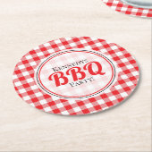 Red White Gingham Pattern Family BBQ Ronde Kartonnen Onderzetter (Gebogen)