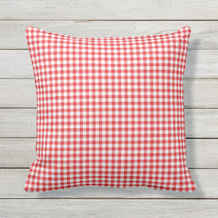 Red White Gingham Pattern geborduurd Buitenkussen