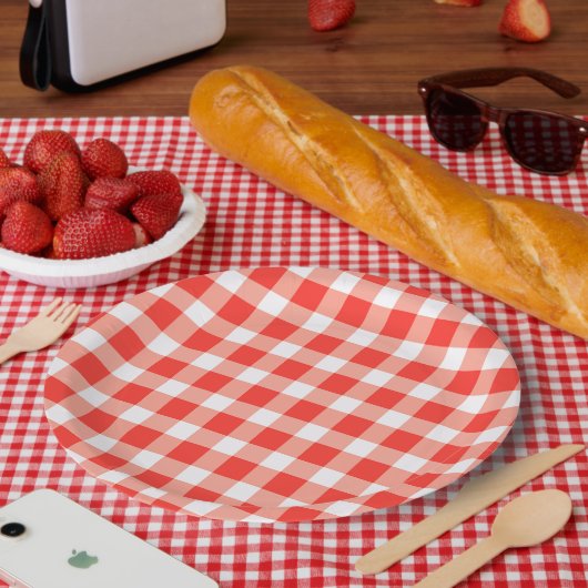 Red White Gingham Pattern Papieren Bordje (Picknick)