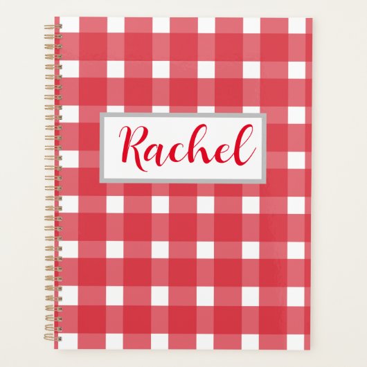 Red White Gingham Personalized Planner (Voorkant)