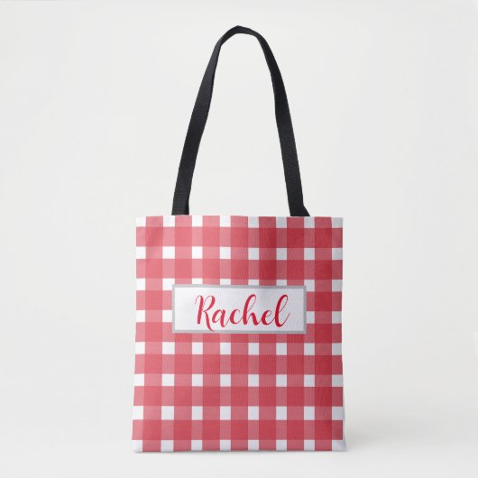 Red White Gingham Persoonlijke Canvas tas (Voorkant)