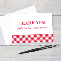 Red White Gingham Plaid Wedding Monogram