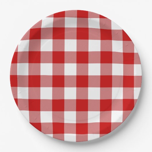 Red & White Gingham Summer Picnic Papieren Bordje (Voorkant)