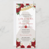 Red White Gold Blooms Papel Picado Charro Quince I Kaart (Voorkant)