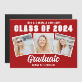 Red White Graduation Photo Collage Magnet Graduate (Devant / Derrière)