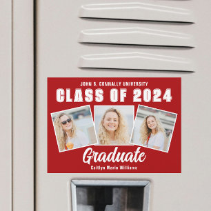 Red White Graduation Photo Collage Magnet Graduate