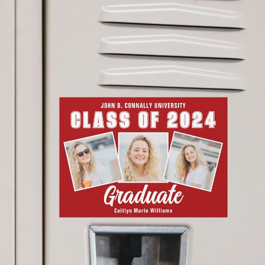 Red White Graduation Photo Collage Magnet Graduate