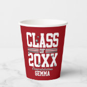 Red|White Graduing Class Year Paper Cups Papieren Bekers (Voorkant)