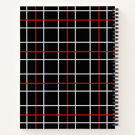 Red White Graphical Lines Black Plaid Design  Notitieboek (Achterkant)