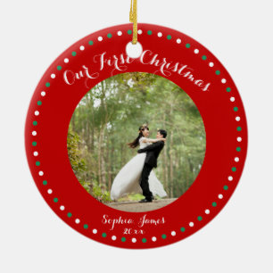Red White Green First huwelijkskerstversiering Keramisch Ornament