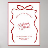 Red & White Hand Drawn Bow Wedding Welcome Sign Poster (Voorkant)
