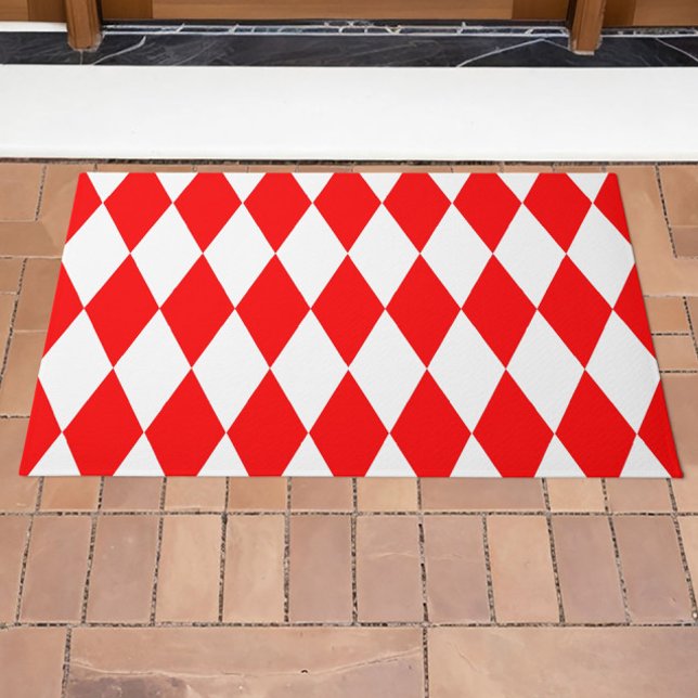 Red White Harlequin Diamonds Checkers Design  Deurmat (Creator heeft geüpload)