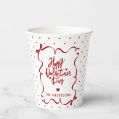 Red White Hearts Hand Drawn Bow Valentine's Day Papieren Bekers (Voorkant)