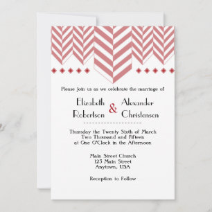 Red White Herringbone Wedding Invitation Kaart