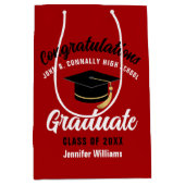 Red White High School Afstuderen aangepast Afstude Medium Cadeauzakje (Voorkant)