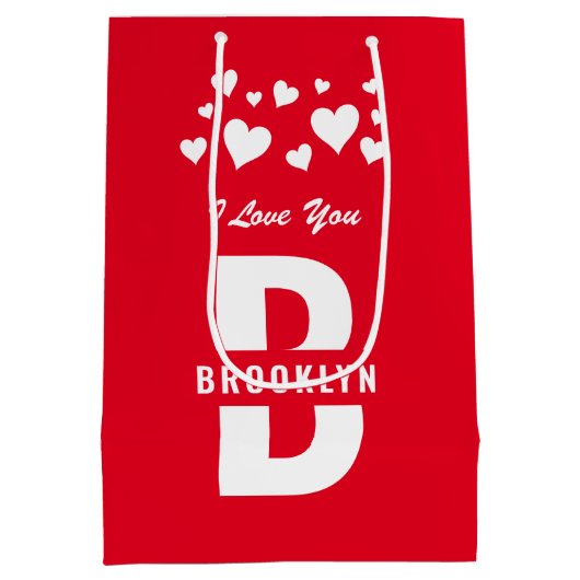 Red White Hipster Monogram Happy Valentijnsdag Medium Cadeauzakje (Achterkant)