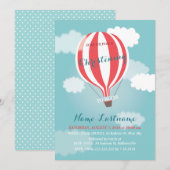 Red White Hot Air ballon Christening Uitnodiging (Voorkant / Achterkant)