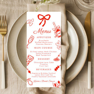 Red & White Italian Food Bridal Shower Flat Menu