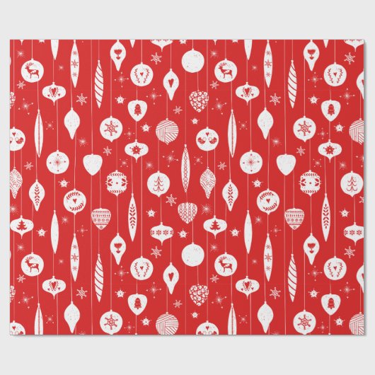 Red White Kerstornament Bauble Pattern Cadeaupapier (Vlak)