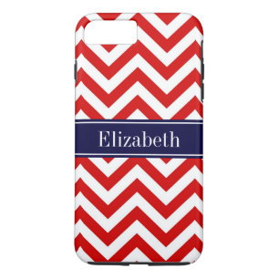 Red White LG Chevron Navy Blue Name Monogram iPhone 8 Plus / 7 Plus Hoesje