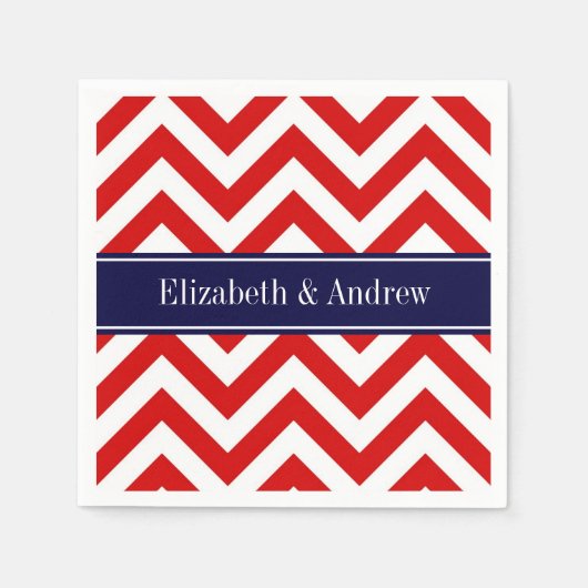 Red White LG Chevron Navy Blue Name Monogram Servetten (Voorkant)