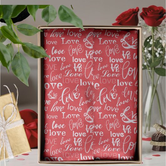 Red White Love Typography Valentine's Day Tissuepapier