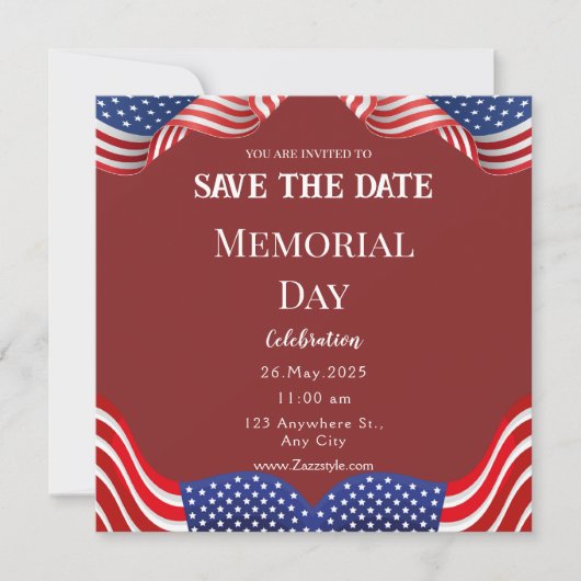 Red White Memorial Day Enregistrer la carte de dat (Devant)