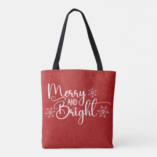 Red & White Merry en Bright Glitter Snow Holiday Draagtas (Achterkant)
