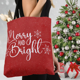 Red & White Merry en Bright Glitter Snow Holiday Draagtas
