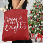 Red & White Merry en Bright Glitter Snow Holiday Draagtas
