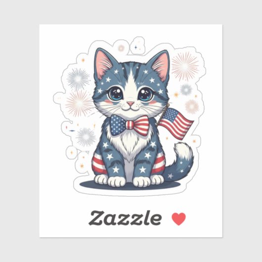 Red, White & Mew – Patriotic Cat Sticker (Vel)