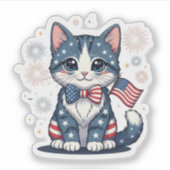 Red, White & Mew – Patriotic Cat Sticker (Voorkant)