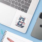 Red, White & Mew – Patriotic Cat Sticker (Laptop met iPhone)
