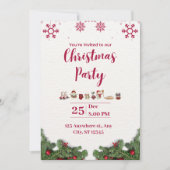 Red White Minimalist noël fêtes Invitation (Devant)