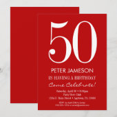 Red & White Modern Adult Invitations d'anniversair (Devant / Derrière)