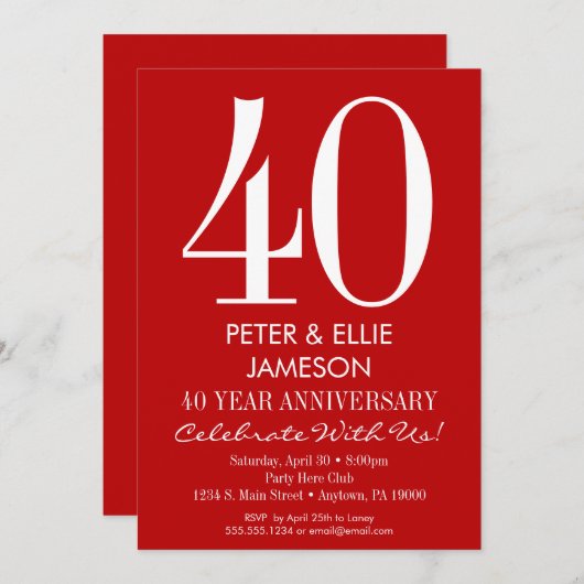 Red & White Modern Simple Anniversaire Invitations (Devant / Derrière)