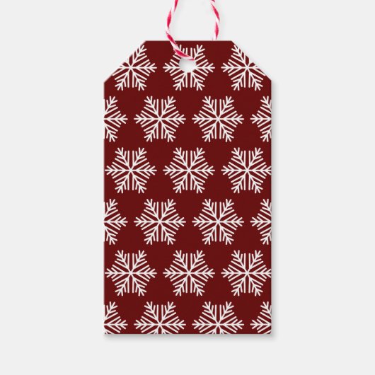 Red White Modern Snowflake Christmas Pattern Cadeaulabel (Voorkant)