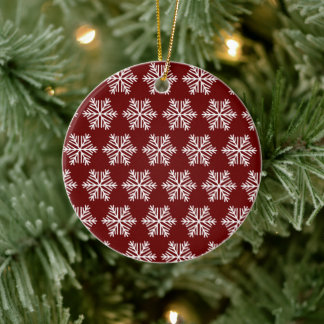 Red White Modern Snowflake Christmas Pattern Keramisch Ornament