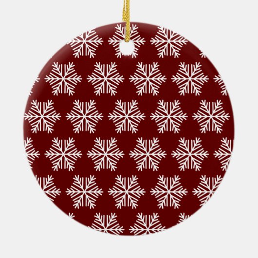 Red White Modern Snowflake Christmas Pattern Keramisch Ornament (Achterkant)
