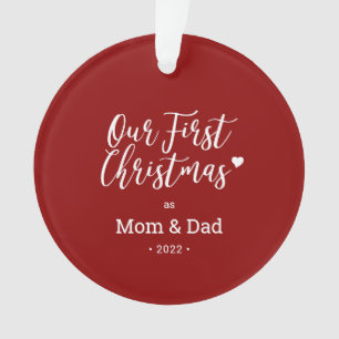Red & White Mom Dad First Christmas Photo