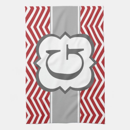 Red White Monogram Letter G Chevron Theedoek (Verticaal)