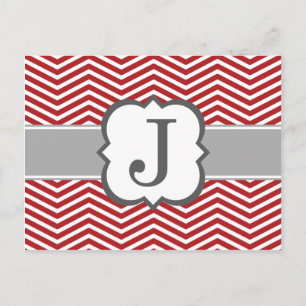 Red White Monogram Letter J Chevron Briefkaart